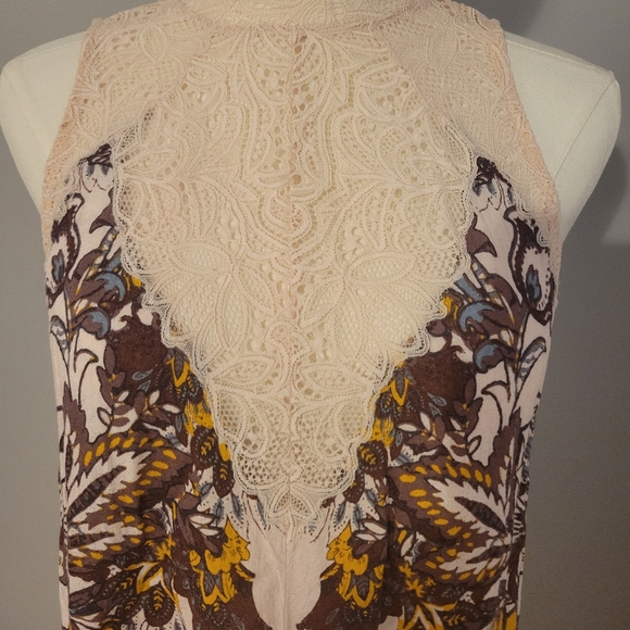Free People Marsha Blush Combo Floral Printed Slip Dress Lace Neck XS - Picture 3 of 8